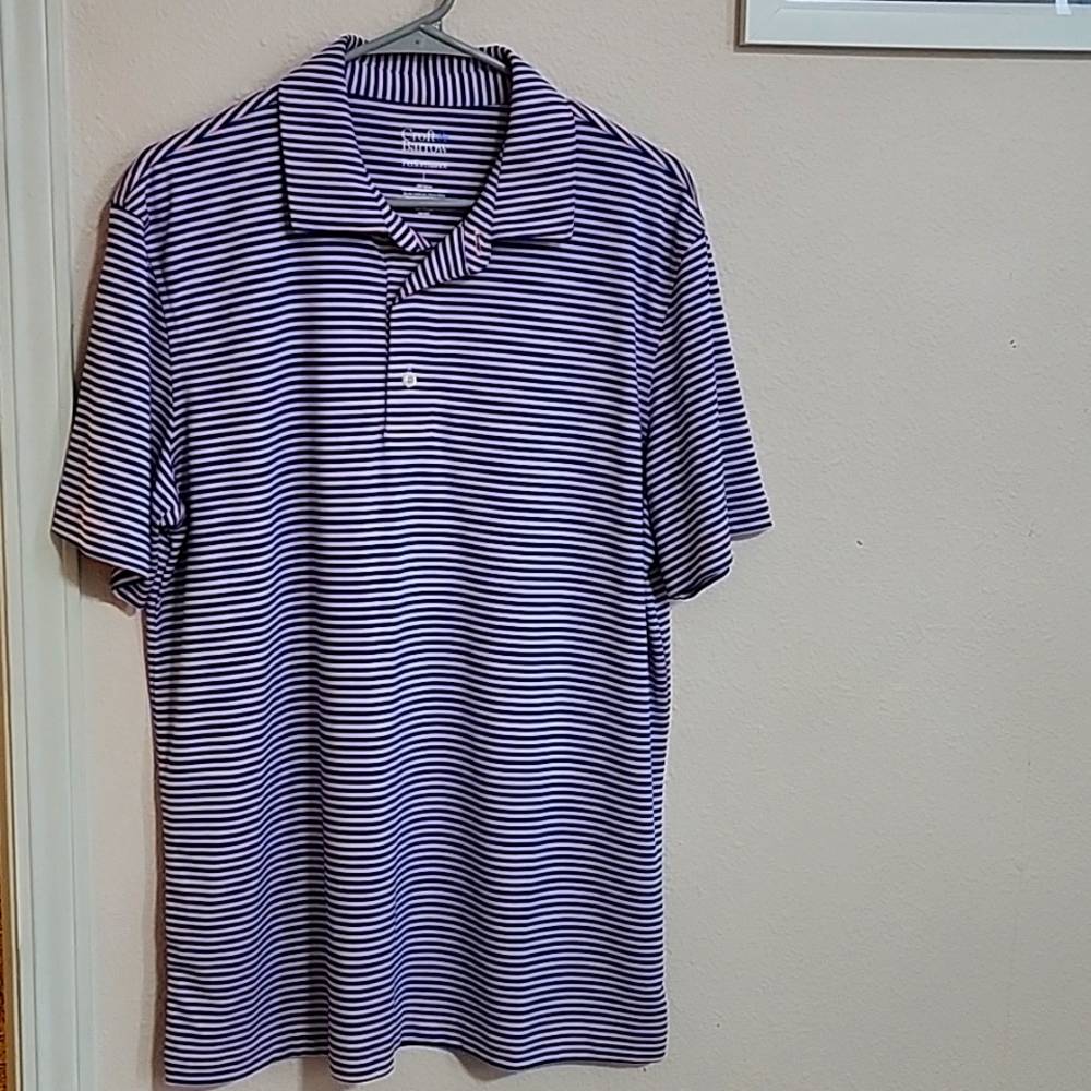 Croft & Barrow Men's Size L Blue and Pink Striped Polo 100% Polyester